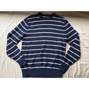 Gap Women Navy Blue White Striped Cotton Knit Crewneck Sweater Small 982151